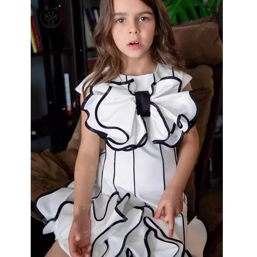 

2024 New Dresses Summer Luxury Holiday Birthday Dresses One-piece Wedding Birthday PartyKids Costume Baby Girls Clothes A3803