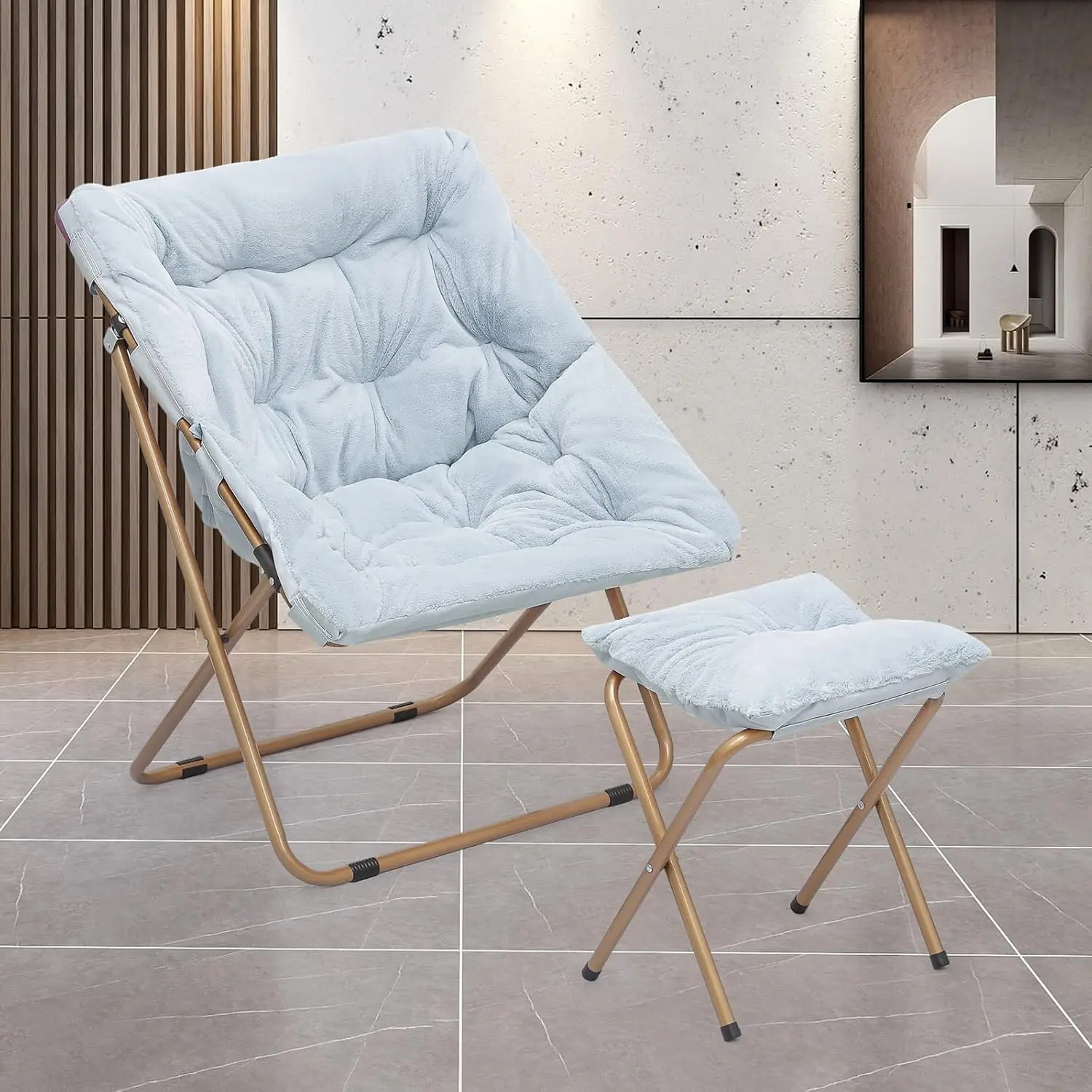 

Magshion Square Folding Soft Faux Fur Moon Saucer Chair With Footrest, Large Reading Chair For Bedroom, Living Room & Dorm,