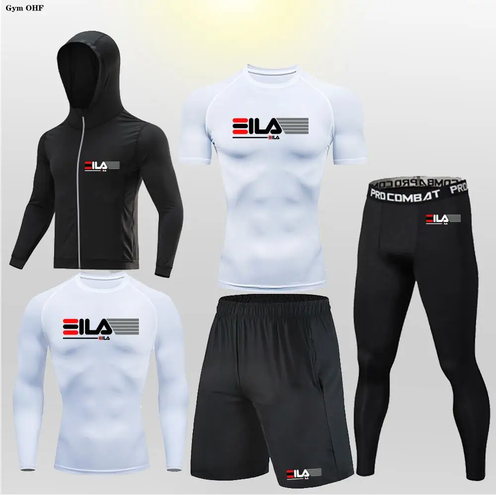 New Men Shorts T Shirt Set Compression Shrts Tracksuit Mens Jackets Gym Running Jogging Training Fitness Sportswear Clothing Men