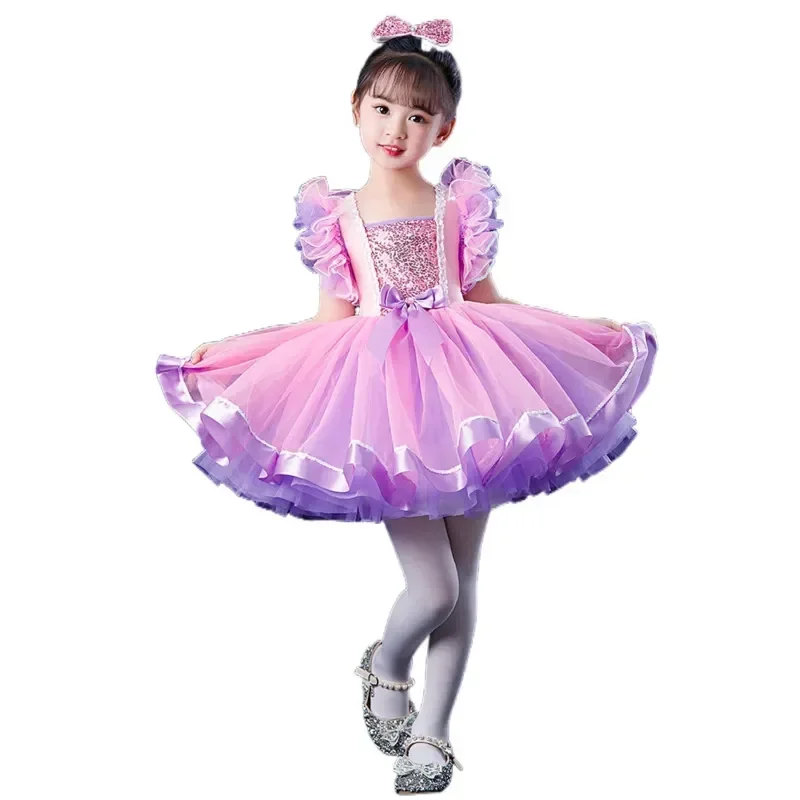 dance performance girl holographic Childrens clothing for fluffy gauze dress sequins kindergarten