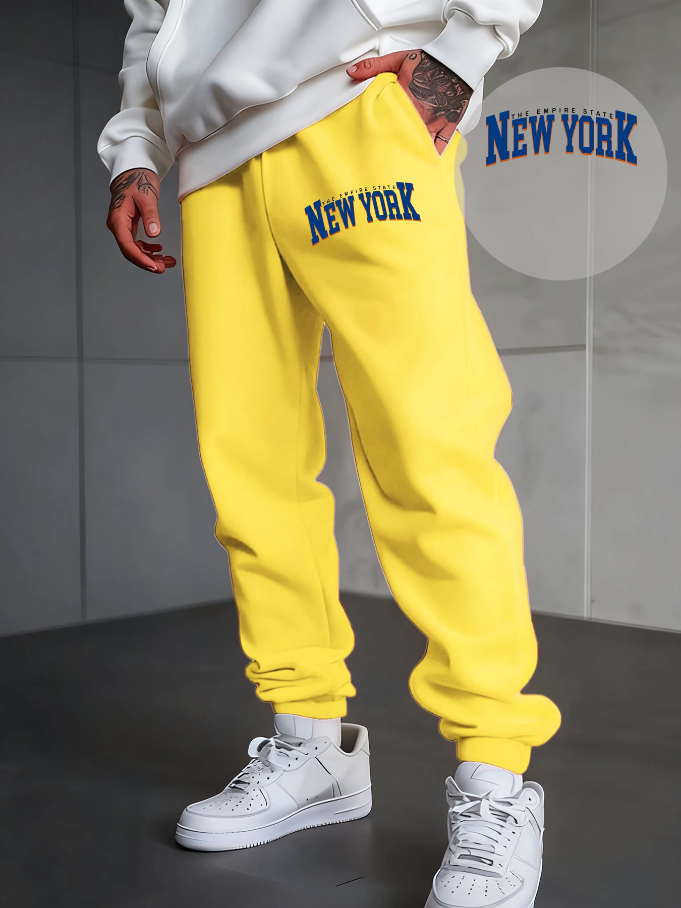 

The Empire State New York Printed Mens Jogging Pant Fashion Autumn Sweatpants Pocket Fleece Trousers Street Soft Man Sportpants