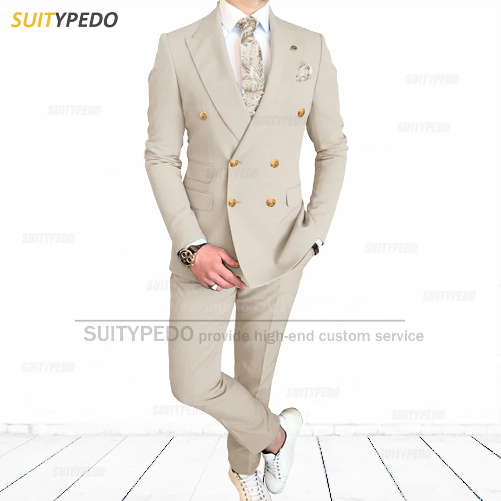 Men Suits Slim Fit Set Formal Double Breasted Blazer Pants 2 Pieces Custom Luxury Prom Business Party Wedding Tuxedos for Men