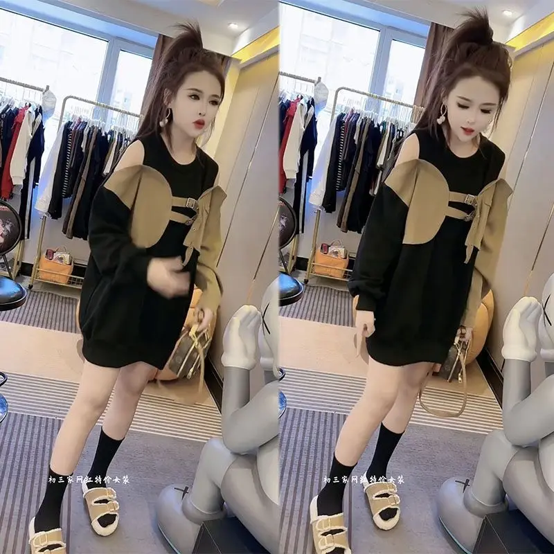 Sudaderas para mujer Y2K Ropa 2000S Unisexy Color-Block Boyfriend Manga larga Arte empalmado Marrón Amarillo Bolsillo diseñado Suave