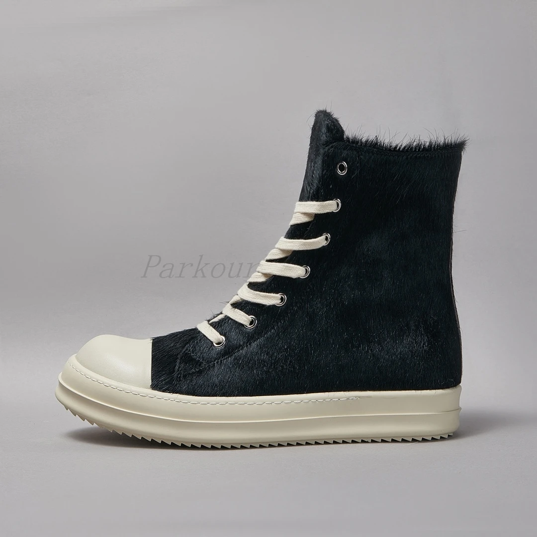 Black horsehair cowhide high top casual shoes, boots with sports quality, multifunctional, men's and women's classic fashion