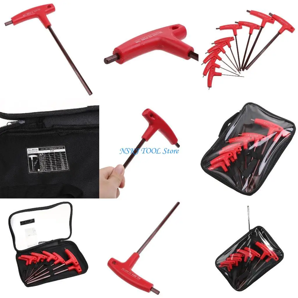 

L8RC 9x T-handle Allen Wrench Set with Ergonomic Handle Portable Long Arm for Key