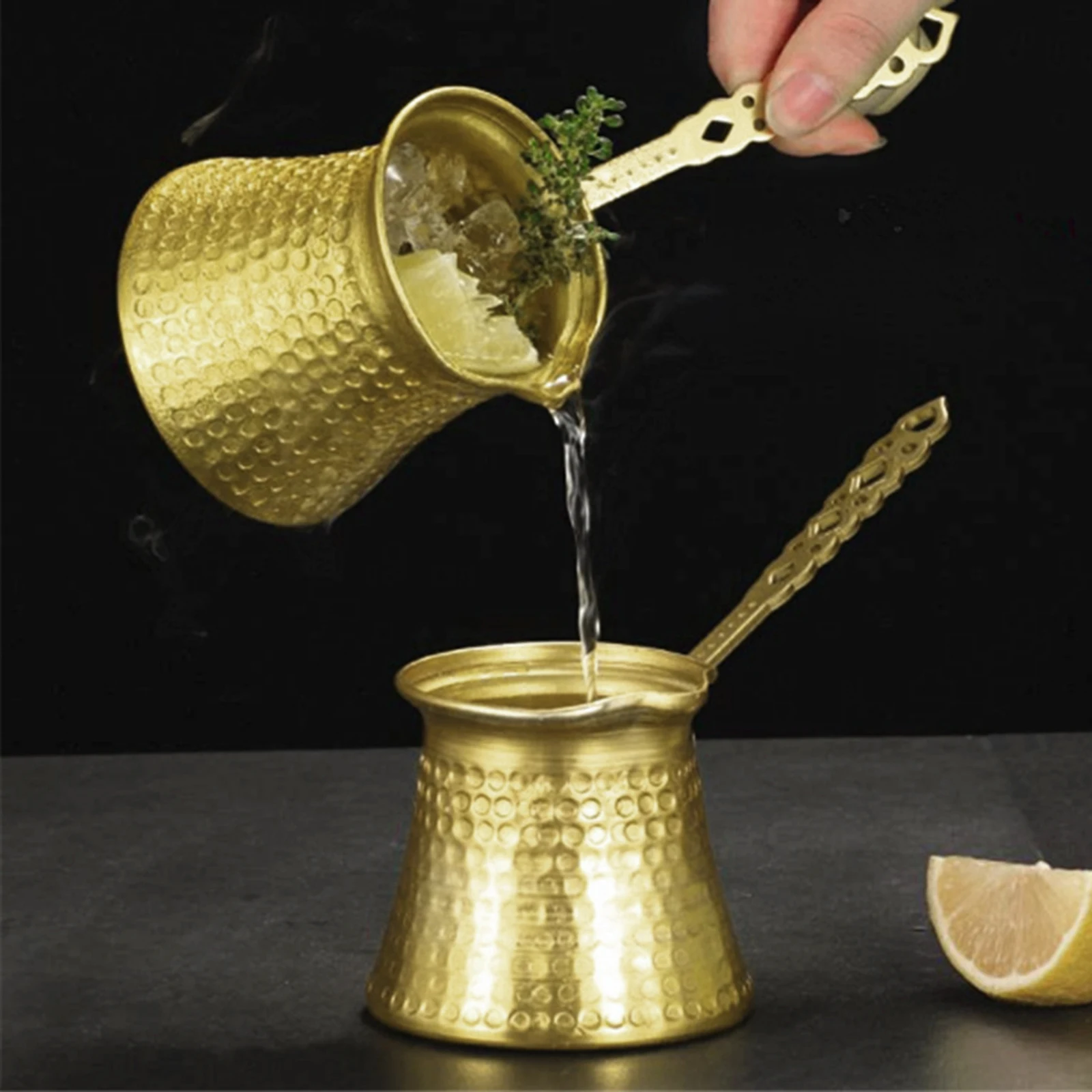 اليدوية النحاس مطلي إبريق قهوة التركية دائم غلاية مع مقبض بالتنقيط إبريق القهوة القدح للمطبخ المنزل بار مكتب #3
