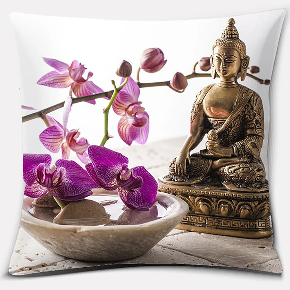 Buddha Zen Stone Flower Series Pillow Gift Home Office Decoration  Bedroom Sofa Car Cushion Cover 45x45cm40x40cm