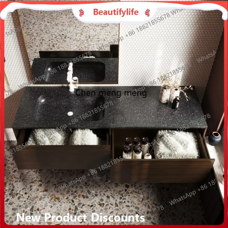 

B67 Black Terrazzo Bathroom Cabinet Integrated Basin Hotel B & B Club, Hand Washbasin Sink Pool Undercounter Basin