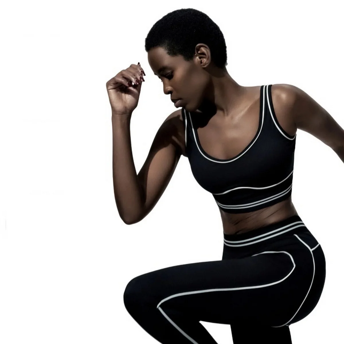 

Women's Color-blocking White Striped Yoga Suit U-shaped Back Bras Leggings Shorts Gym Pilates Training Outdoor Sport Set