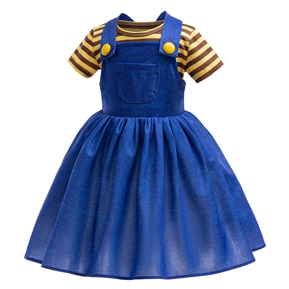 Costume à manches courtes à rayures jaunes pour filles, jupe à bretelles pour tout-petits, carnaval d'Halloween, robe Agnes Cos