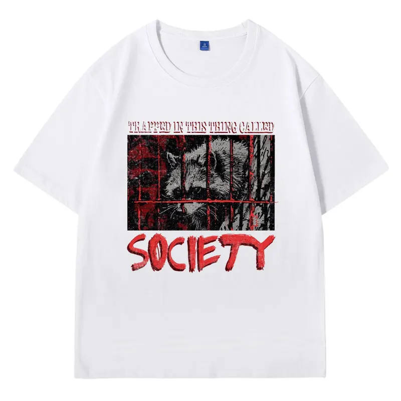 

Society Raccoon T-shirt Men Women's Raccoon Weird InThe Detention Cage Japanese Weird Funny T Shirt Cartoon Oversized Tees Tops