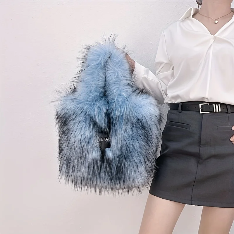 fashion faux fur women handbags designer letters imation raccoon wool shoulder crossbody bags long plush tote bag