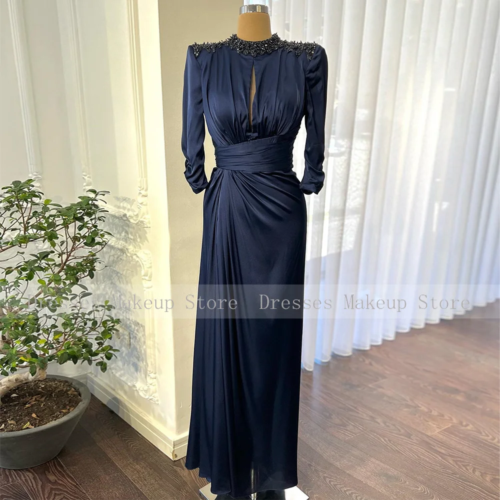 Vestido elegante para madre de la novia, vestido de satén de gasa plisado con mangas 3/4 y cuello redondo, ideal para invitados de boda