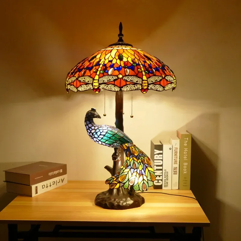 Tiffany Bird Tabe Lights with Glass Lampshade Nordic Powerful Desk Lamp Led for Bedside Table Bedroom Living Room  Room Decor