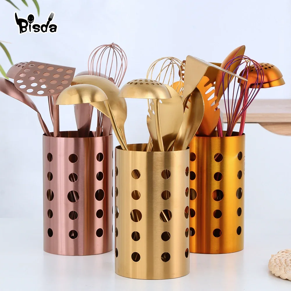 1/7pc Stainless Steel Kitchen Utensils Chopsticks Tube Soup Ladle Colander Set Gold Cooking Tool Set Egg Stirrer Kitchenware Set