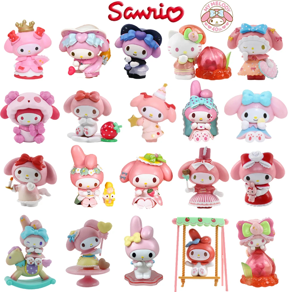 6pcs My Melody Figures Sanrio Blind Box Hello Kitty Toy Pajamas Series Kuromi Collection Home Decorate For Kid Christmas Gift