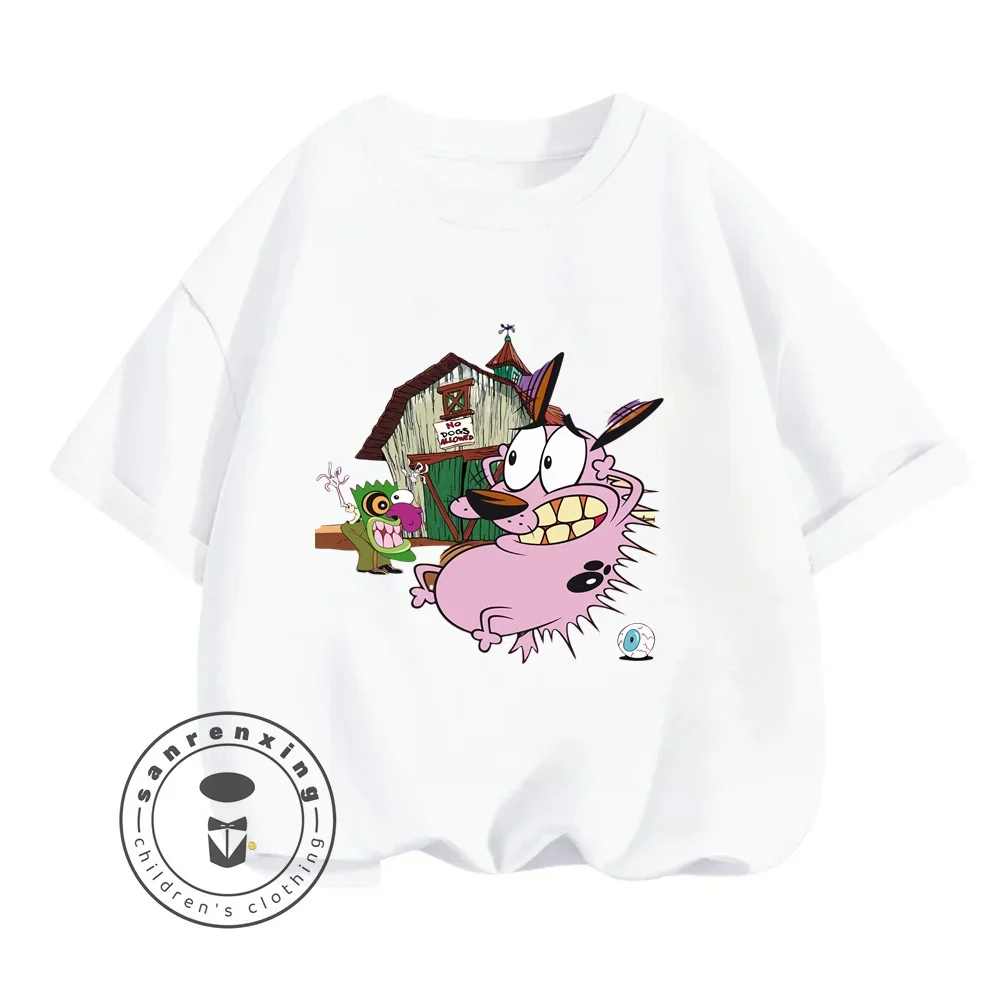 Perky Courage The Cowardly Dog Animated T-Shirts for Boy Girl Summer Fashion in Street Sports Style Elastic Tops Cartoon Prints