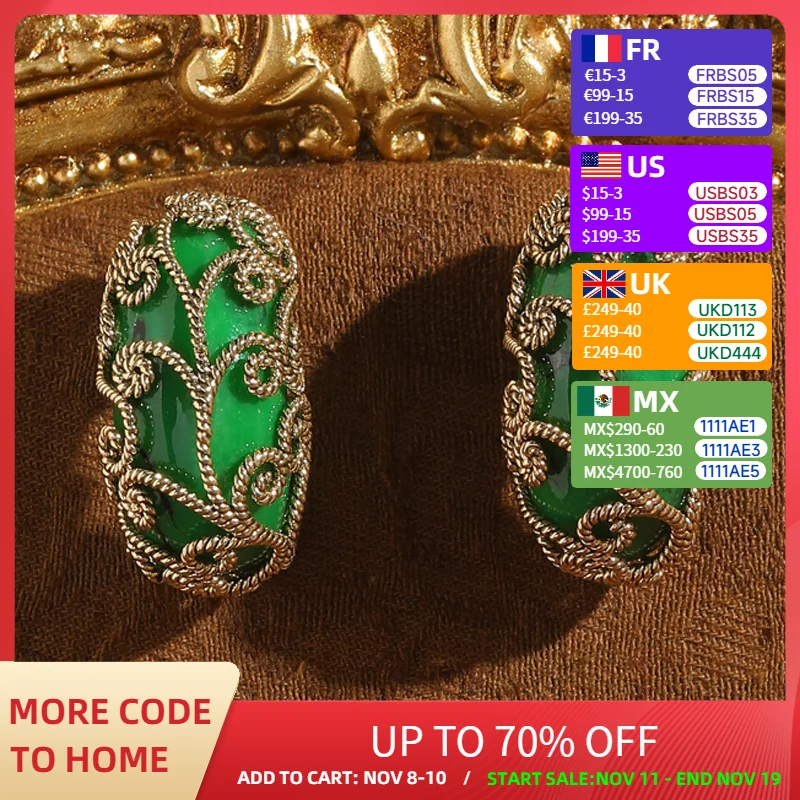 خمر قصر زهرة الأخضر الأقراط المزجج الحجر الطبيعي امرأة الجوف خارج العتيقة الذهب اللون الفاخرة جودة مجوهرات عيد الميلاد #1