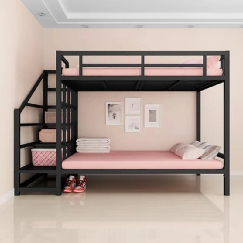 

Small apartment elevated bed upper and lower wrought iron double bed modern simple and e****mical multi-functional bunk bed