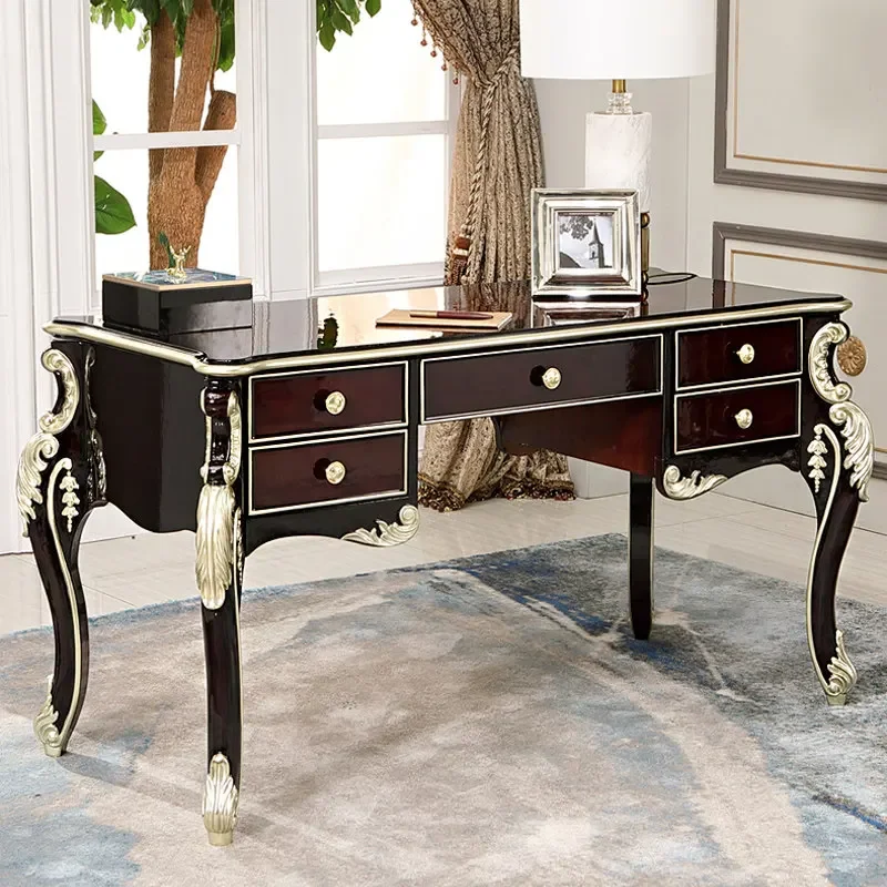 

desk European-style neoclassical luxury computer writing study ebony light luxury furniture