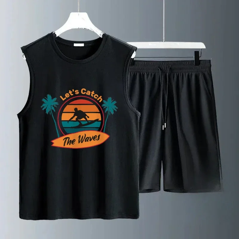 أطقم ملابس يومية صيفية لعام 2025 للرجال بدون أكمام على الشاطئ تشيس جرافيتي لركوب الأمواج مطبوعة غير رسمية مريحة وخفيفة الوزن طقم ملابس للجيم #2