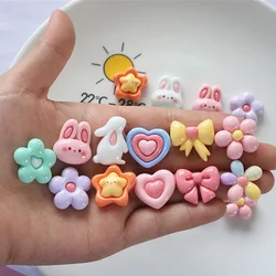 Lot de 10 cabochons à dos plat en résine lapin et fleur brillante, pour épingle à cheveux, coque de téléphone, scrapbooking, bricolage, bijoux, artisanat, accessoires de décoration