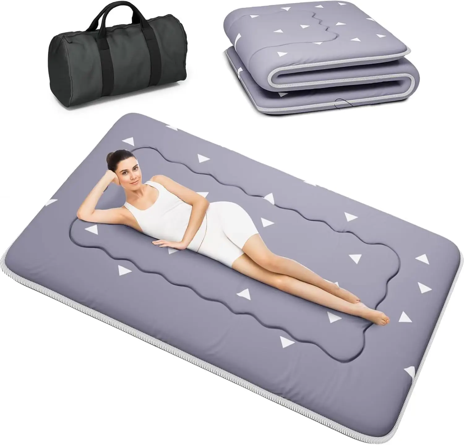 60x80 Inch Grey Rollable Thick Japanese Futon Tatami Mat Matching Storage Bag Carry Strap Foldable Sleeping Pad For Dorm Camping Guest Bed
