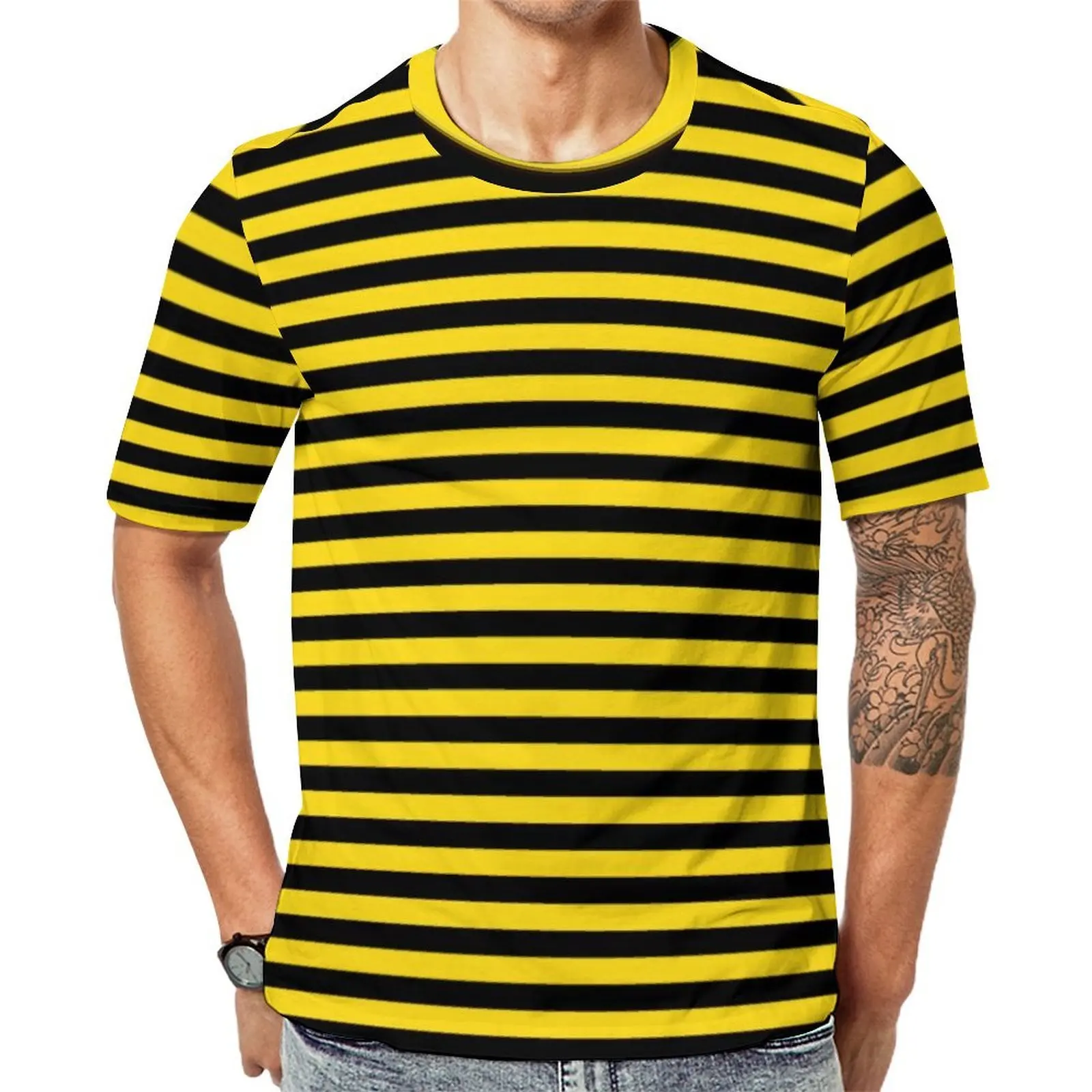Big Size T-Shirt Summer Bumble Bees T Shirts Yellow And Black Stripes Kawaii O-Neck Tee Shirt Man Novelty Graphic Clothing