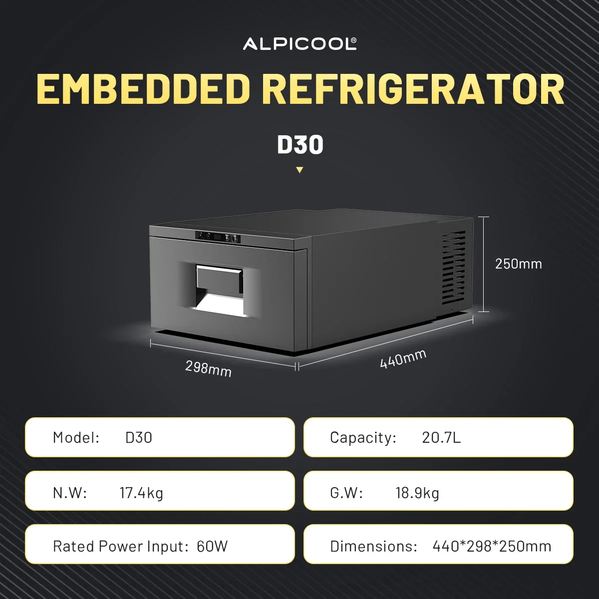 Alpicool D30 RV Fridge Drawer Car Refrigerator Freezer AC DC Compressor Electric Portable Cooler 12V Fridge With Digital Display