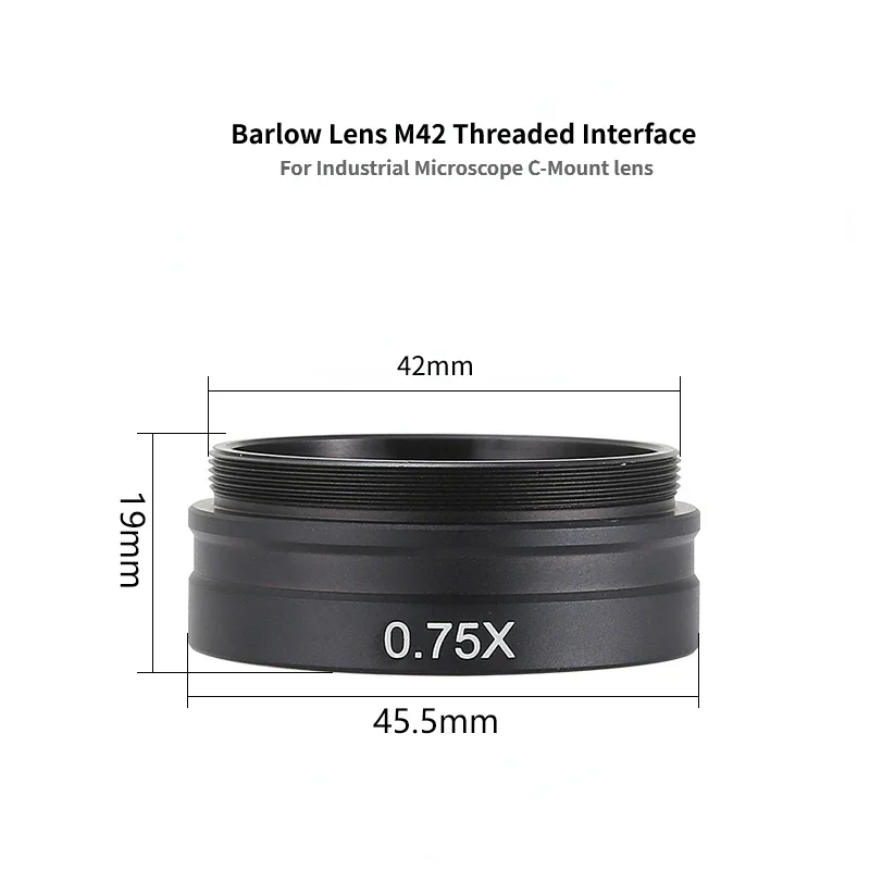 0.3X 0.5X 0.75X 1X 1.5X 2X Auxiliary Barlow Objective Lens with 42mm Mounting Thread for Industrial Single Monocular Microscope