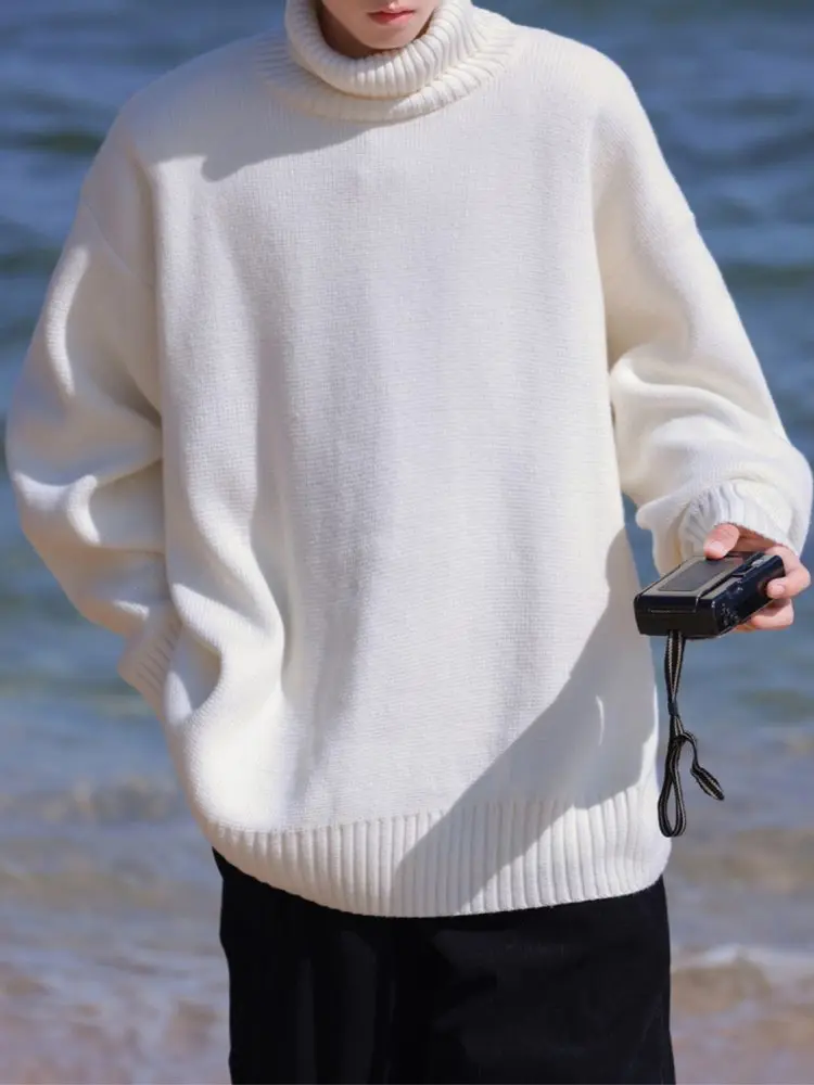 

Свободный вязаный свитер с высоким воротом для мужчин, осенне-зимний, в стиле кэжуал, для пар, базовый слой, мягкий, удобный, повседневный, цветной