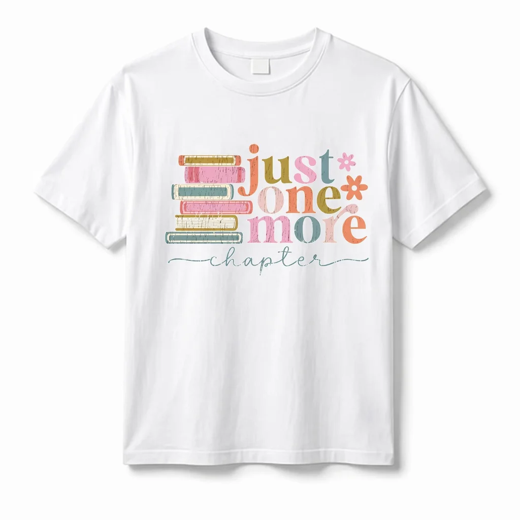 Ladies' 100% combed cotton book-themed T-shirt, loose fit, suitable for reading enthusiasts, short-sleeved casual top