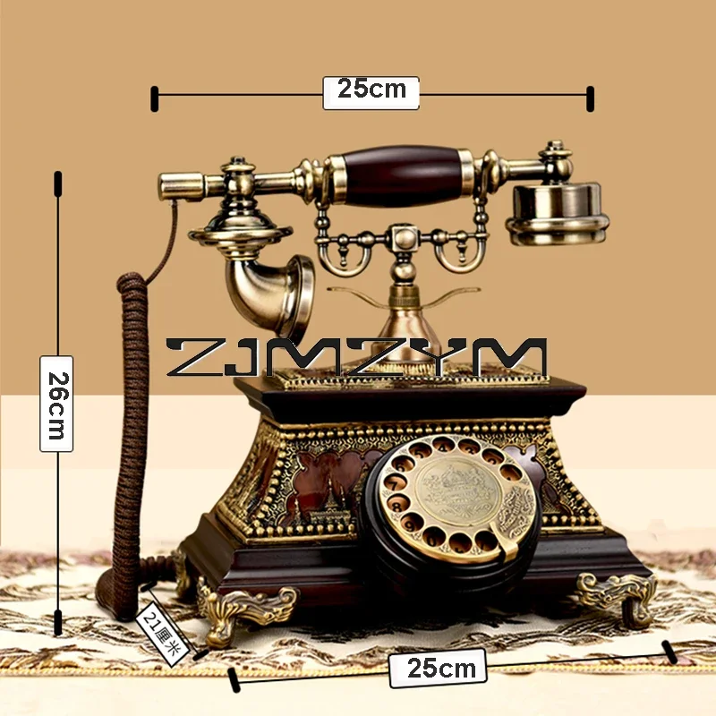 Vintage Rotating Disk Dial Telephone Solid Wood Landline Classic Old Fashioned Button Dial Telephone for Decoration