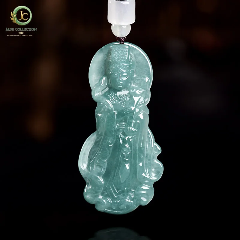Genuine and naturalAJadeite blue water Mazu jade pendant, ice-type, unisex, for protection and peace, wholesale jade ornaments