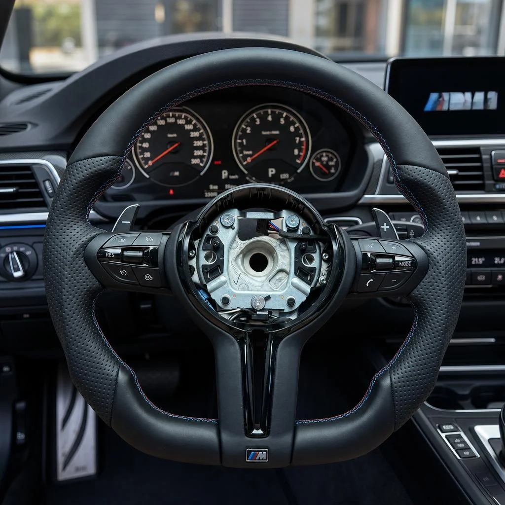 Image of Für BMW F10 F06 F07 F11 F12 F13 F01 F02 5er 6er 7er Serie M5 Schwarz Chrom M Sport Style Lenkrad Leder-Lenkrad