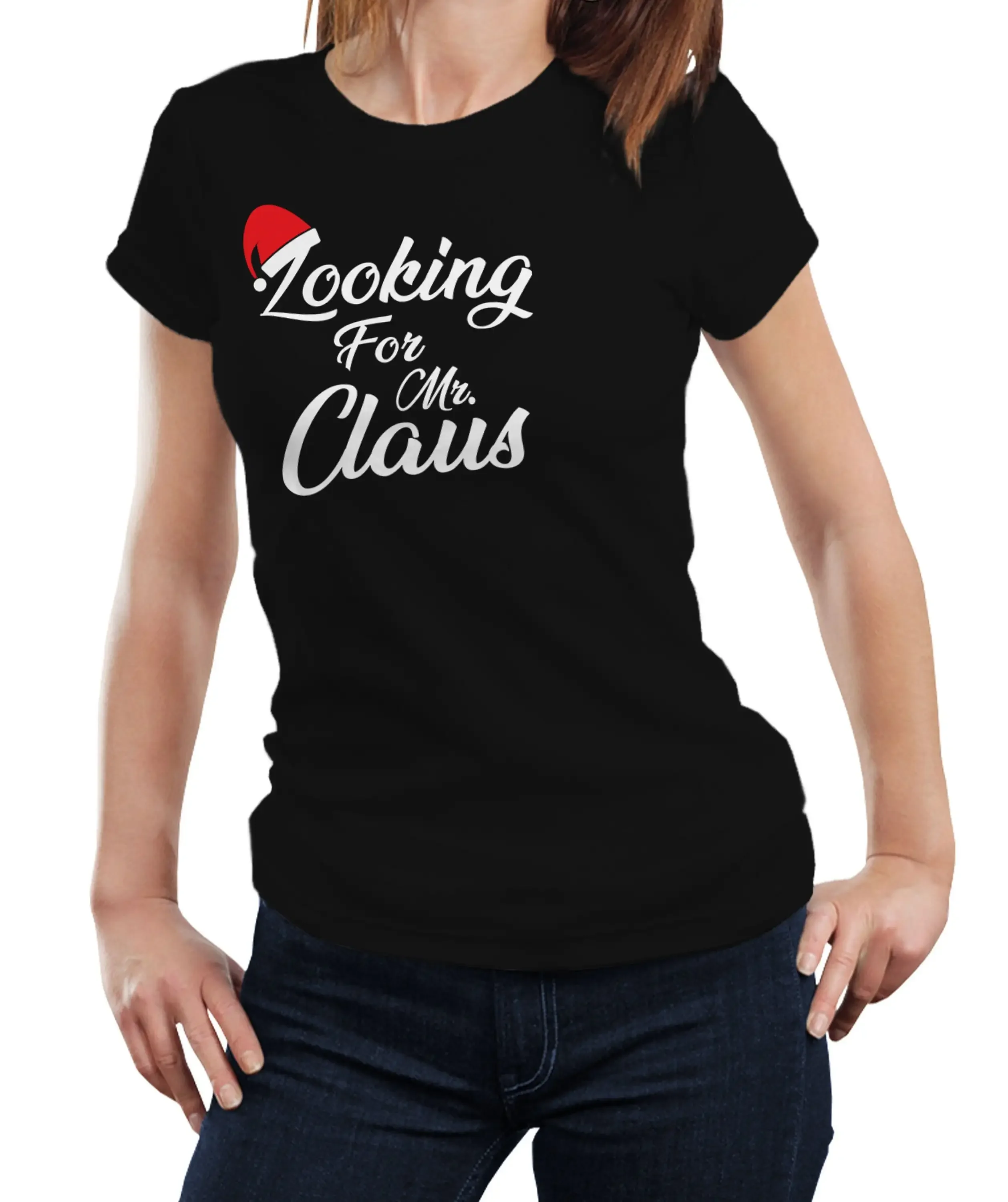 Looking For Mr Claus Funny Singles Relationship Christmas Womens T shirt Top