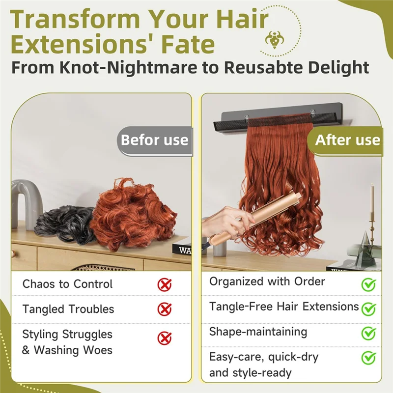 AA01-Cappendiabiti per extension, supporto per extension per capelli neri per styling, lavaggio, asciugatura, intrecciatura, espositore per extension per capelli