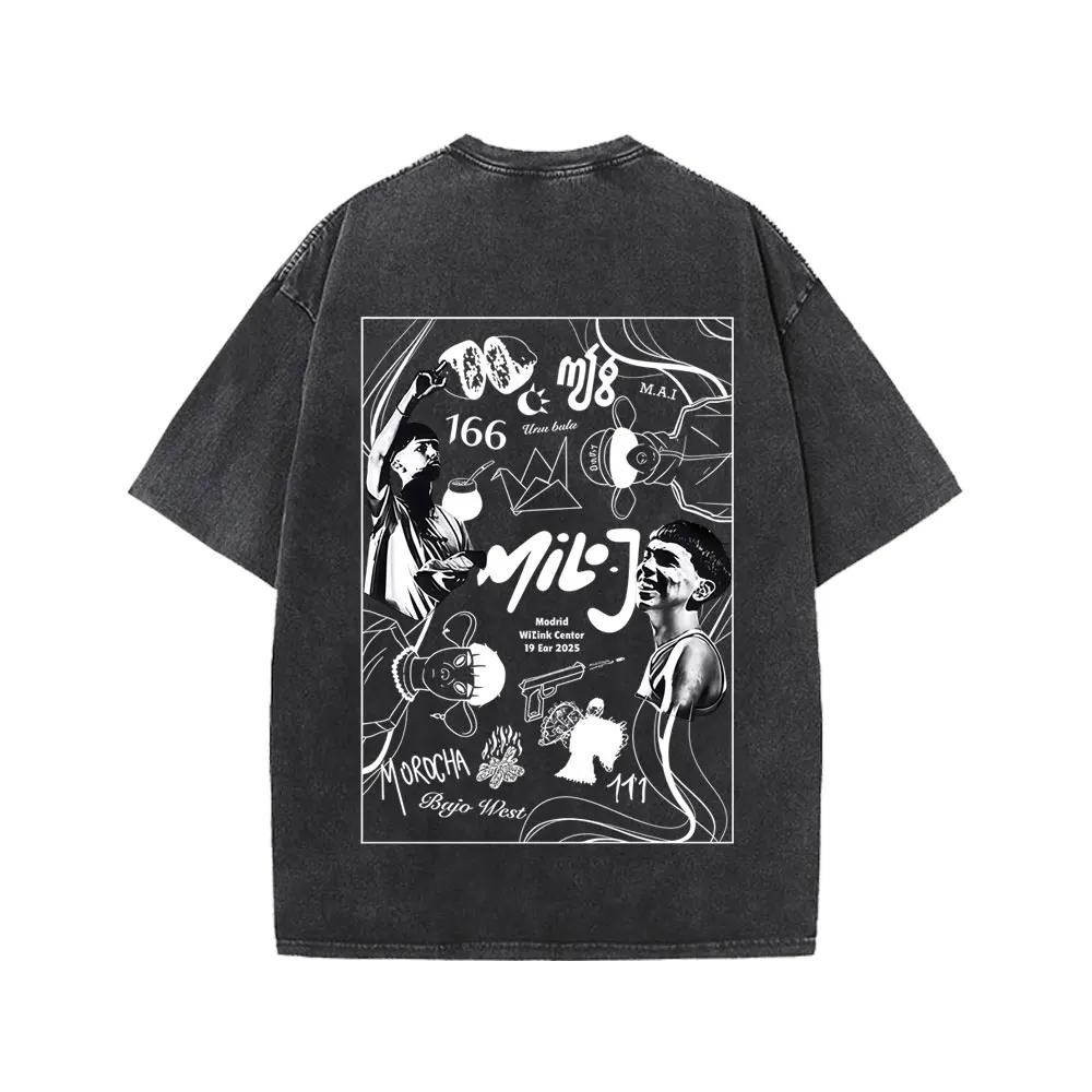 Washed Vintage Rapper Milo J 111 511 166 Music Album Logo Merch T-shirt Men Women Hip Hop Fashion Oversized T Shirts Streetwear