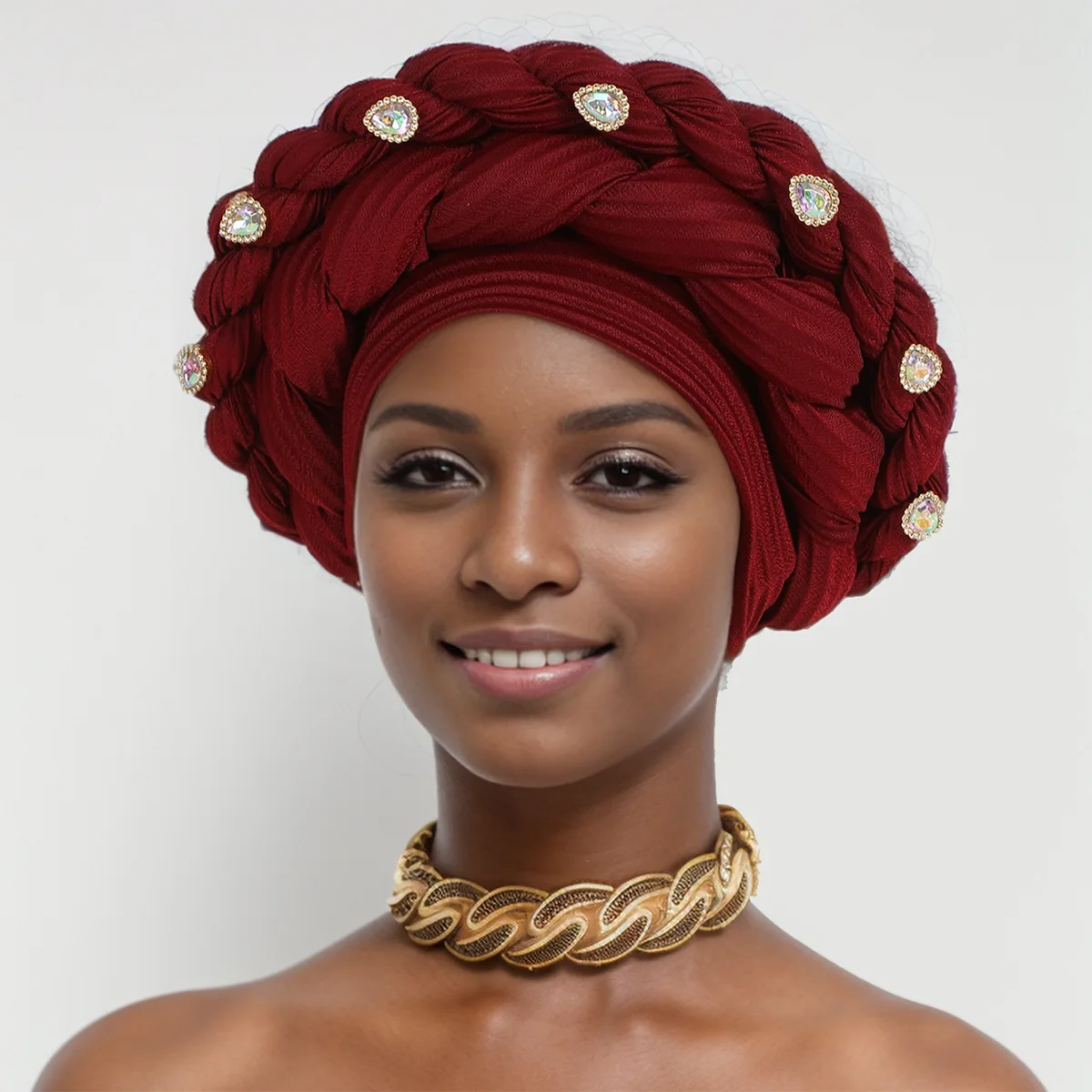 Diamonds Auto Gele African Headtie Bonnet Hat Turban for Women Muslim Head Wrap Nigerian Scarf Braid Hijab Aso Oke Chemo Cap New