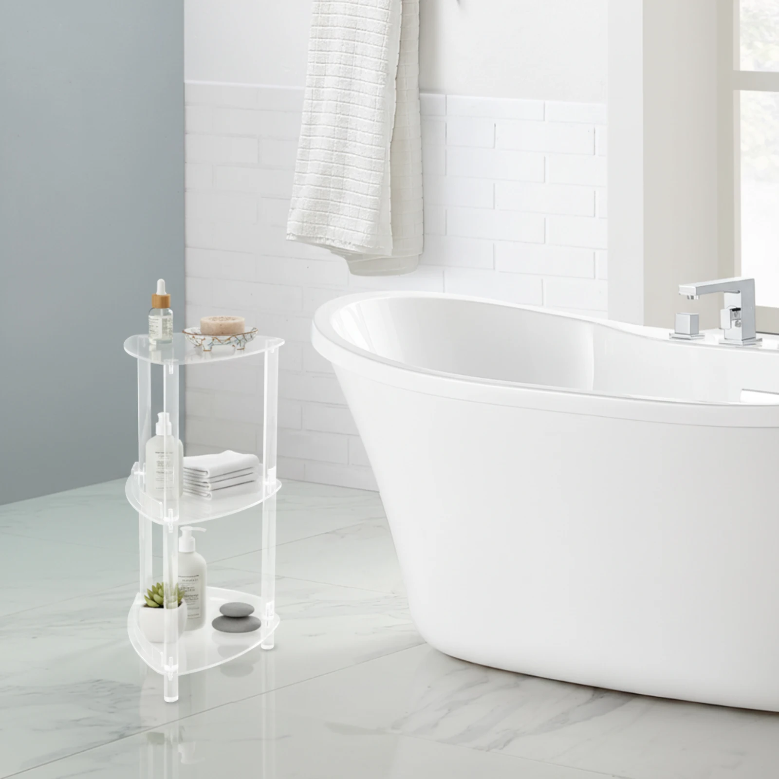 

Triangular Shower Caddy Clear Acrylic Anti-slip Design Multi-layer Storage Shelf for Apartment Small Bathroom Toiletries Organization