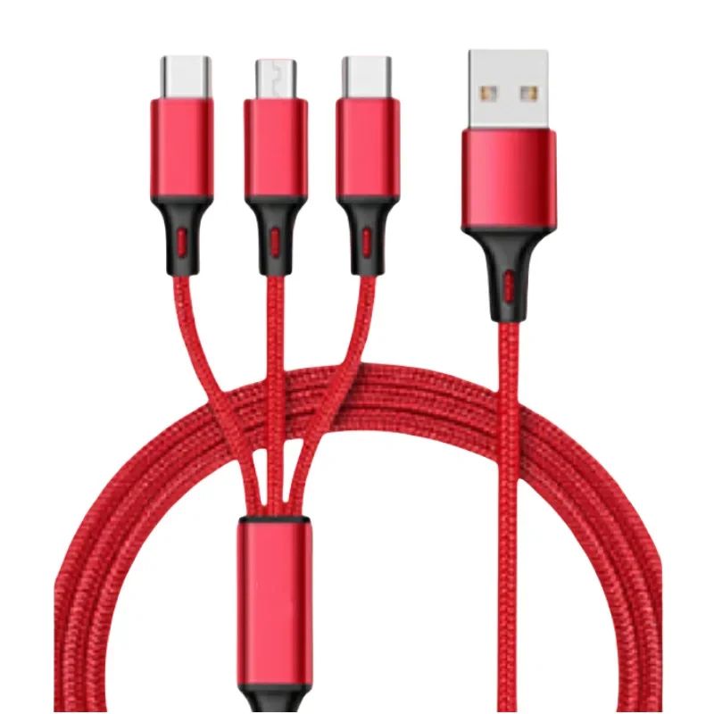Câble de données One Drag Three pour Apple Android Typec 3 en 1, Charge rapide, tresse en Nylon de 1.2m, Transmission de données pratique et rapide