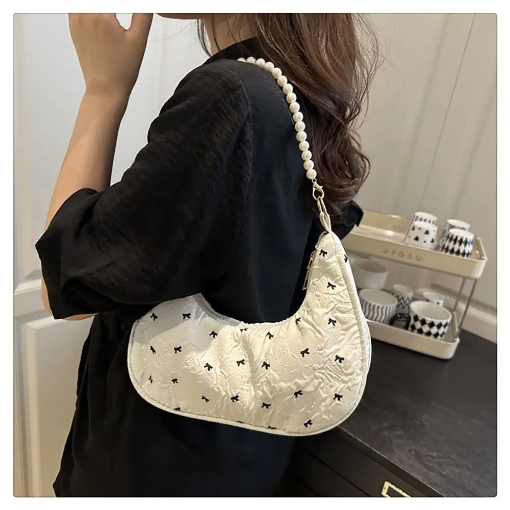 Versatile Multicolor One-shoulder Bag Bowknot Printed Beads Chain Tote Bag Large Capacity Zipper Clouse Underarm Bag Shopping