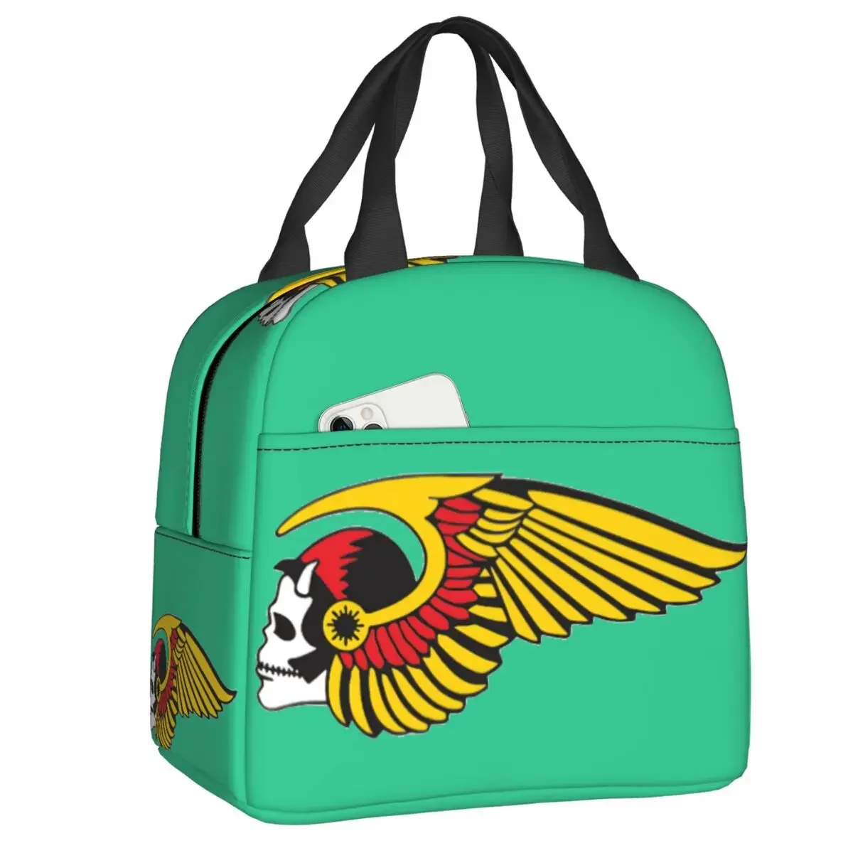 Custom Hell HAMC Angel Motor Race Insulated Lunch Bag for Waterproof Motorcycle Club Thermal Cooler  Box Kids School