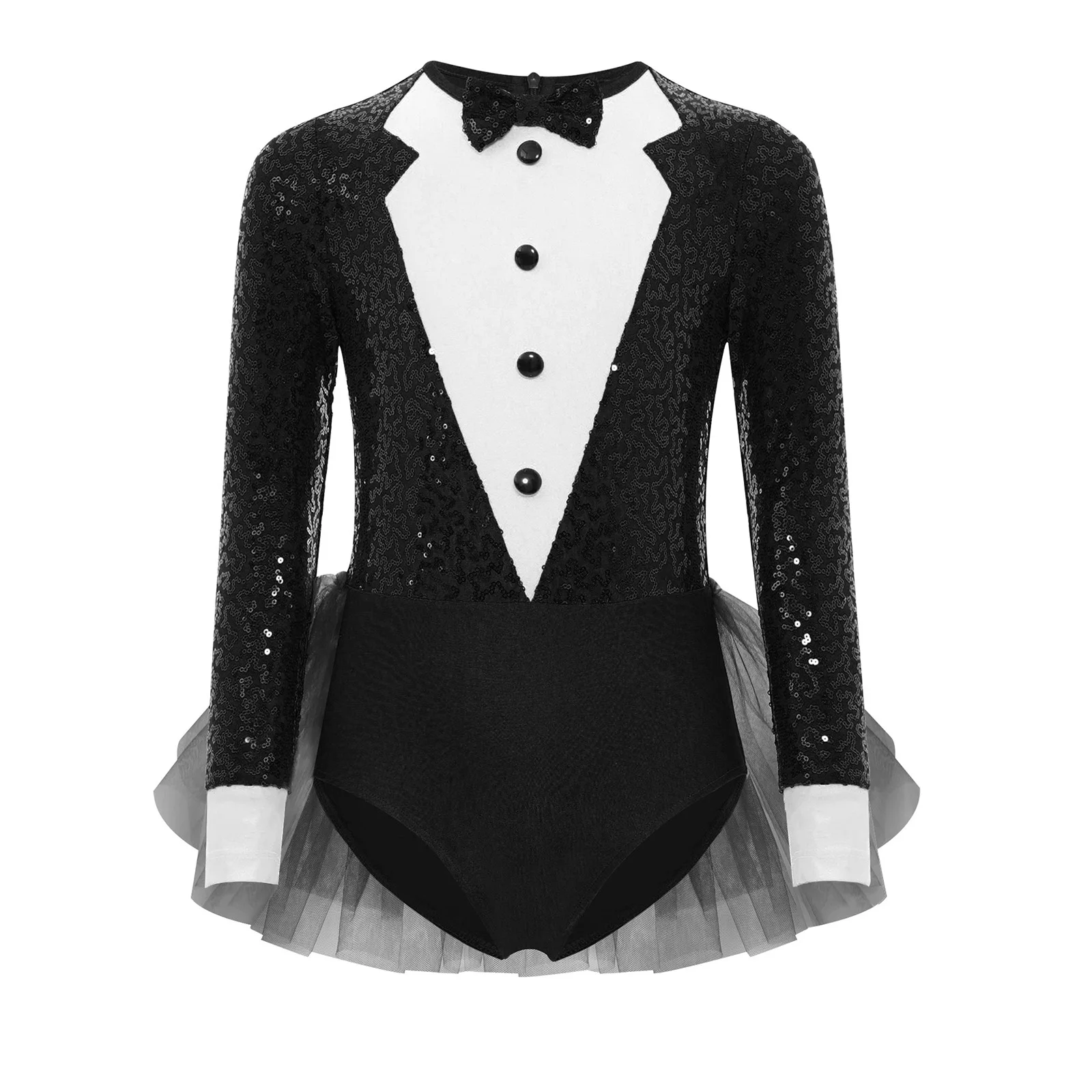 

Girls Jazz Dancewear Sparkly Sequins Tulle Skirted Leotard Bodysuit Stretchy Breathable for Performance Competition Stage