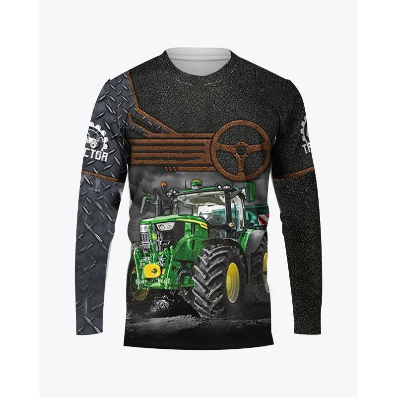 Farm Tractor Pattern 3D Print Autumn Men's O-Neck T-shirt Casual Long Sleeve Oversized Pullover Fashion Streetwear Men Clothing