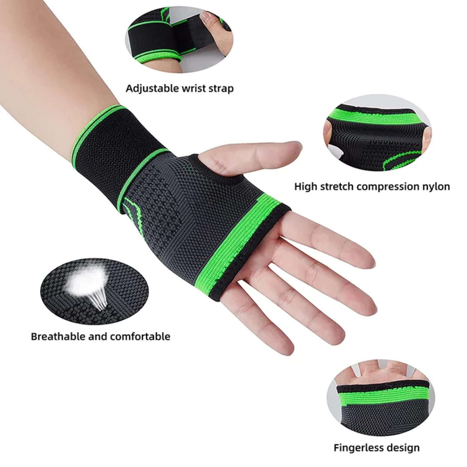 

Fitness Gloves, Fingerless Wrist Support, Therapy Wristband, Safety Protector, Weightlifting, Crossfit Training, Body Building.