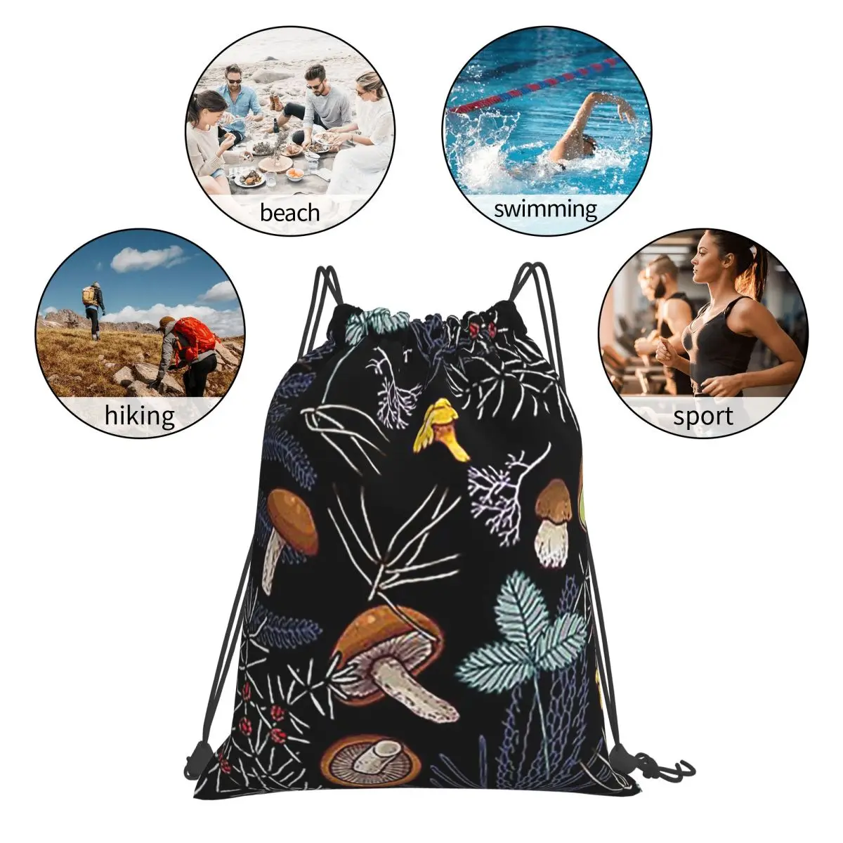 حقائب ظهر على شكل فطر الغابة البرية الداكنة متعددة الوظائف، حقائب برباط محمولة، حقيبة تخزين، حقائب كتب للسفر والمدرسة