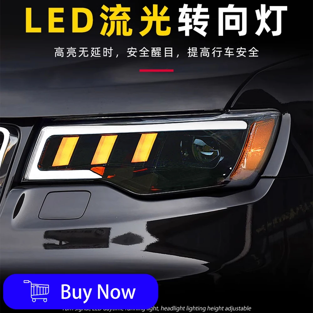 

Автомобильные фары для Jeep Grand Cherokee 2014-2021, автоматические светодиодные фары в сборе, обновленный эффект запуска, ближний свет, аксессуары для дальнего света