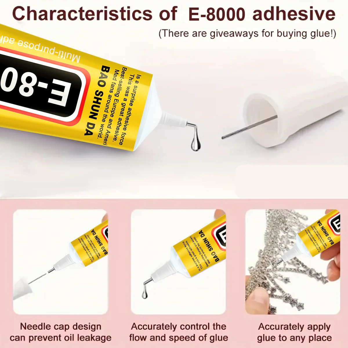 Jxvx-E-8000 초투명 플라스틱 보석, 방수 및 투명, 무취, 휴대폰, 유리, 목재, 모조 다이아몬드 보석 공예, DIY 제작에 사용.