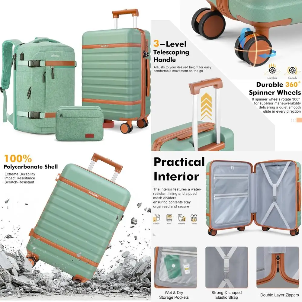 

Набор багажа из 3 предметов Spinner, легкий чемодан с твердой поверхностью и замком TSA, молния YKK, 20-дюймовый дорожный набор для ручной клади